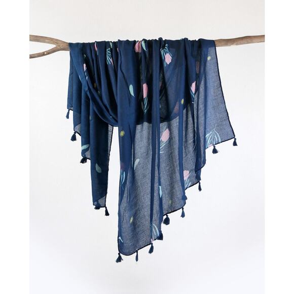 NEW Boho Floral Design Tasseled Rectangle Soft Chic Scarf Large Blue Pink White - Picture 1 of 15